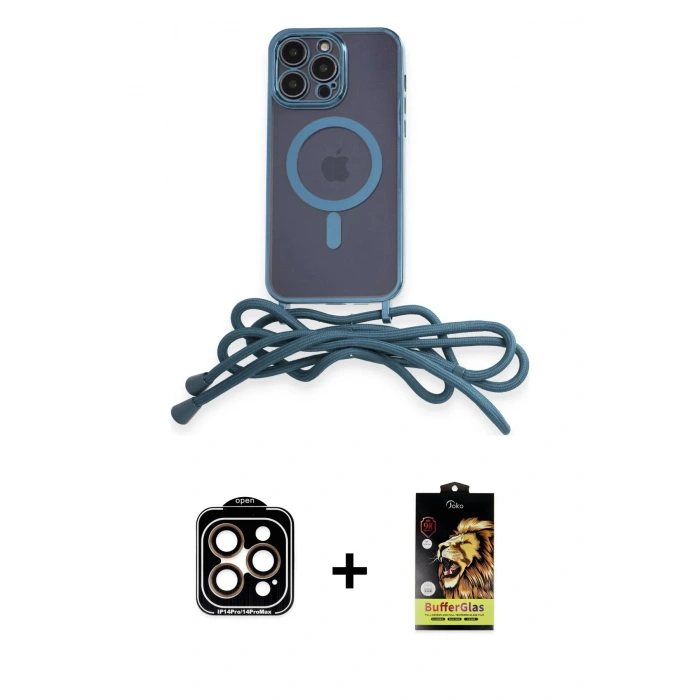 MARSİLYAN™- iPhone 14 Pro Max Kılıf Eksen Özel Seri - Siyah Buffer Cam Ekran Koruyucu + PVD Metal Kamera Lens - TU