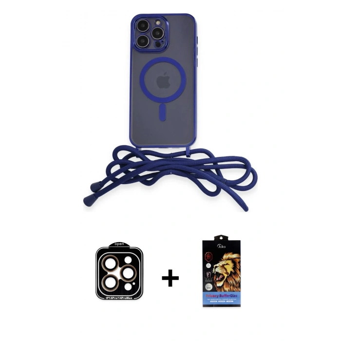 MARSİLYAN™- iPhone 14 Pro Max Kılıf Eksen Özel Seri - Siyah Buffer Hayalet Cam Ekran Koruyucu + Turuncu PVD Metal Kamera Lens