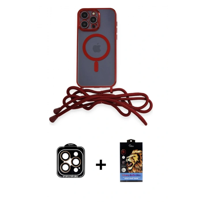 MARSİLYAN™- iPhone 14 Pro Max Kılıf Eksen Özel Seri - Siyah Buffer Hayalet Cam Ekran Koruyucu + Turuncu PVD Metal Kamera Lens