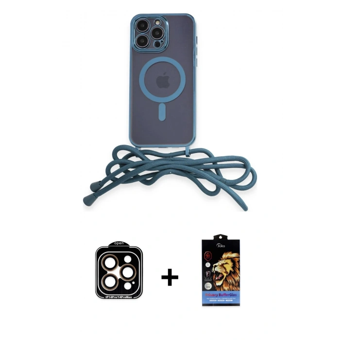 MARSİLYAN™- iPhone 14 Pro Max Kılıf Eksen Özel Seri - Siyah Buffer Hayalet Cam Ekran Koruyucu + Turuncu PVD Metal Kamera Lens
