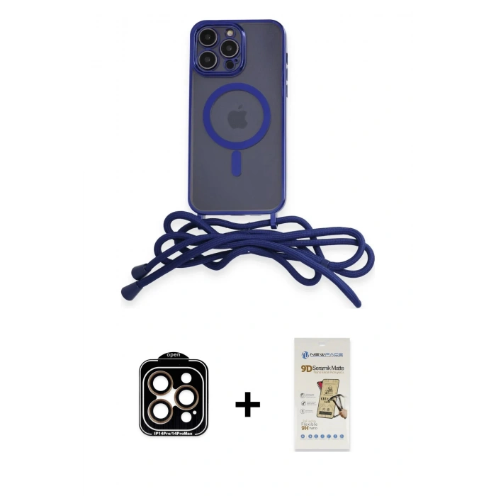MARSİLYAN™- iPhone 14 Pro Max Kılıf Eksen Özel Seri - Siyah Mat Seramik Nano Ekran Koruyucu + PVD Metal Kamera Lens - TU