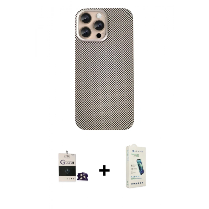 MARSİLYAN™- iPhone 14 Pro Max Kılıf Eksen Prime - Şeffaf Pasifik Cam Ekran Koruyucu + Bilvis Titan Kamera Lens - GD
