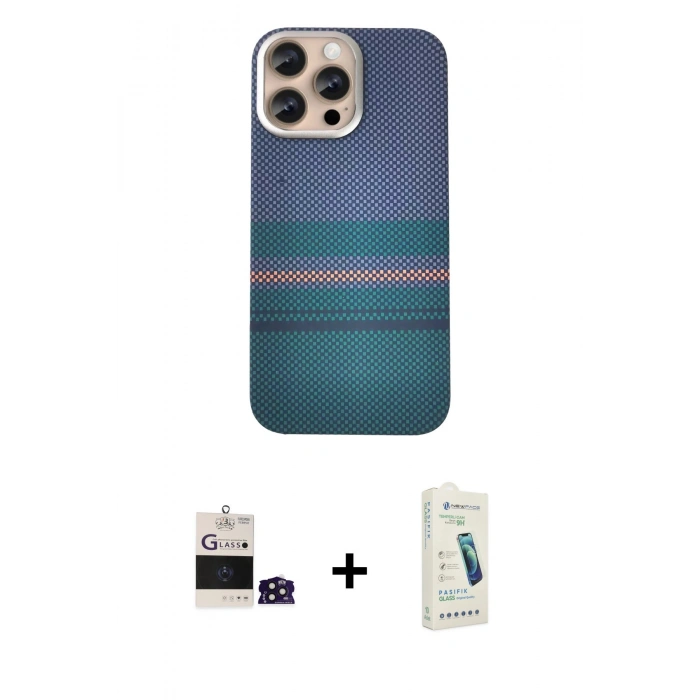 MARSİLYAN™- iPhone 14 Pro Max Kılıf Eksen Prime - Şeffaf Pasifik Cam Ekran Koruyucu + Bilvis Titan Kamera Lens - DNMR