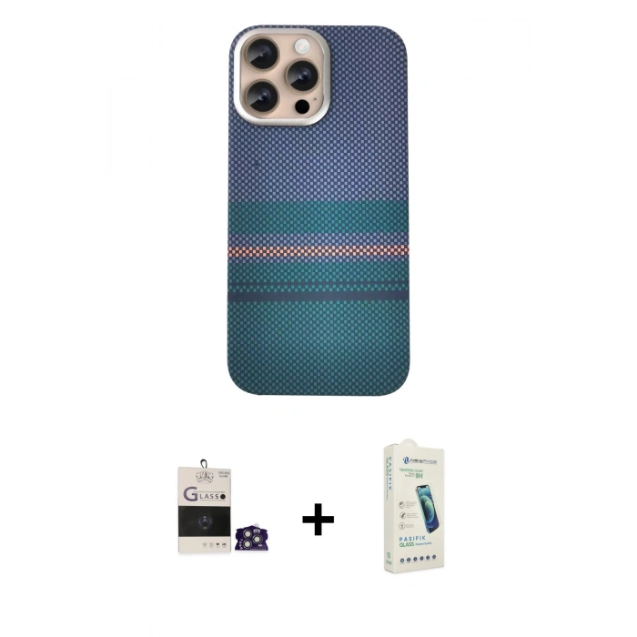 MARSİLYAN™- iPhone 14 Pro Max Kılıf Eksen Prime - Şeffaf Pasifik Cam Ekran Koruyucu + Bilvis Titan Kamera Lens - GS