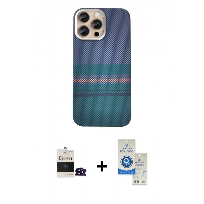 MARSİLYAN™- iPhone 14 Pro Max Kılıf Eksen Prime - Şeffaf Royal Nano Ekran Koruyucu + Bilvis Titan Kamera Lens - SH