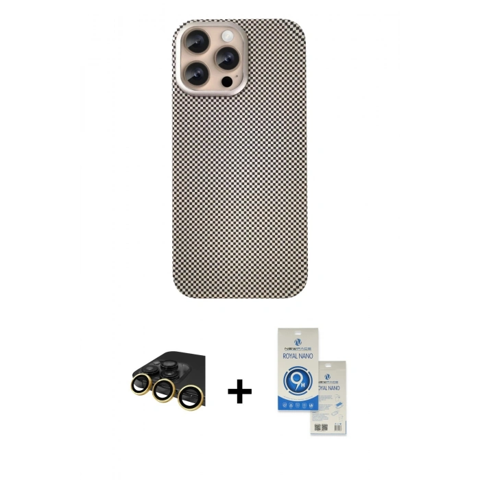 MARSİLYAN™- iPhone 14 Pro Max Kılıf Eksen Prime - Şeffaf Royal Nano Ekran Koruyucu + Raze Metal Kamera Lens - GD
