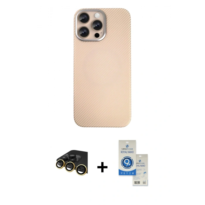 MARSİLYAN™- iPhone 14 Pro Max Kılıf Eksen Prime - Şeffaf Royal Nano Ekran Koruyucu + Raze Metal Kamera Lens - GD