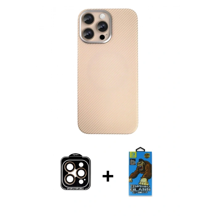 MARSİLYAN™- iPhone 14 Pro Max Kılıf Eksen Prime - Siyah 18D Cam Ekran Koruyucu + PVD Metal Kamera Lens - TU