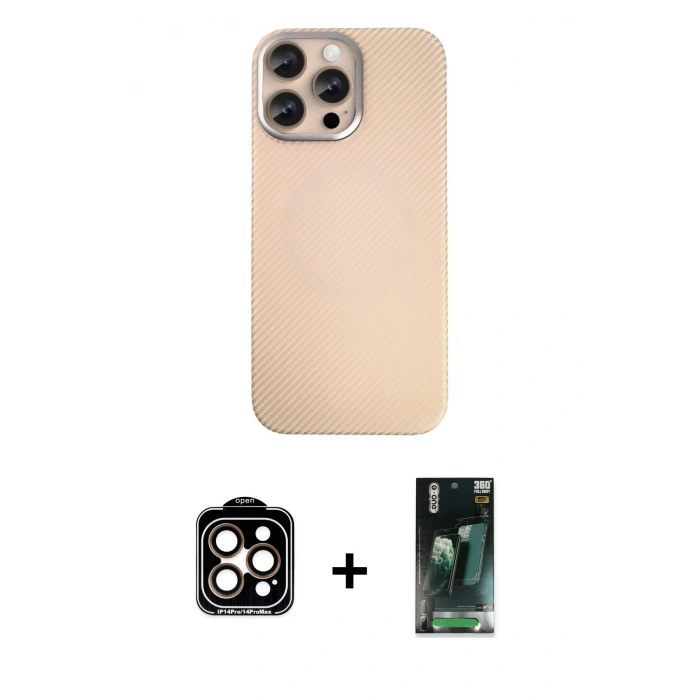 MARSİLYAN™- iPhone 14 Pro Max Kılıf Eksen Prime - Siyah 360 Mat Full Body Arka Koruyucu + PVD Metal Kamera Lens - TU