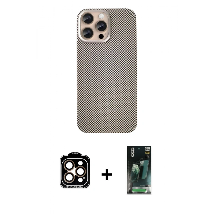 MARSİLYAN™- iPhone 14 Pro Max Kılıf Eksen Prime - Siyah 360 Mat Full Body Arka Koruyucu + PVD Metal Kamera Lens - TU