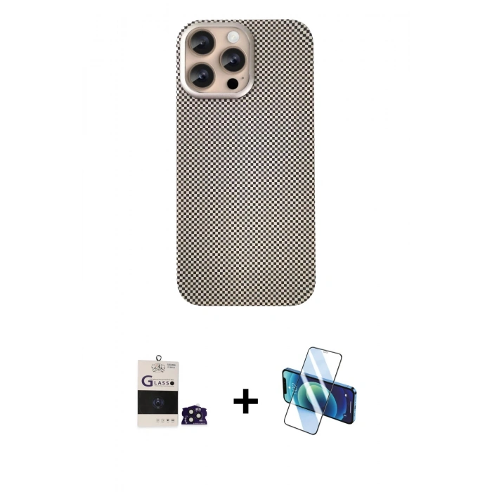MARSİLYAN™- iPhone 14 Pro Max Kılıf Eksen Prime - Siyah 3D Antistatik Cam Ekran Koruyucu + Bilvis Titan Kamera Lens - DNMR