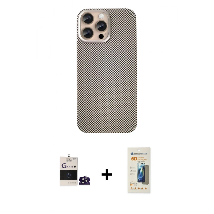 MARSİLYAN™- iPhone 14 Pro Max Kılıf Eksen Prime - Siyah 6D Mat Seramik Hayalet Nano Ekran Koruyucu + Bilvis Titan Kamera Lens - DNMR