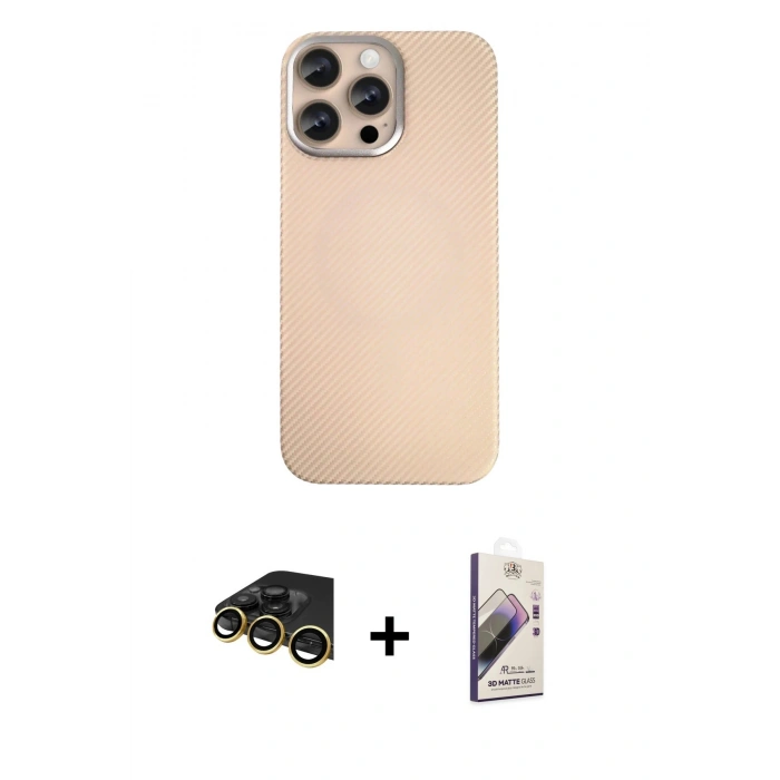 MARSİLYAN™- iPhone 14 Pro Max Kılıf Eksen Prime - Siyah Bilvis 3D Mat Cam Ekran Koruyucu + Raze Metal Kamera Lens - GD