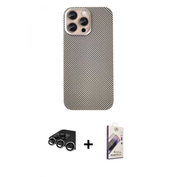 MARSİLYAN™- iPhone 14 Pro Max Kılıf Eksen Prime - Siyah Bilvis 3D Mat Cam Ekran Koruyucu + Raze Metal Kamera Lens - GS