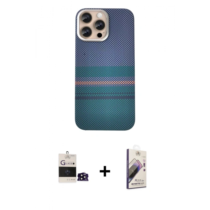MARSİLYAN™- iPhone 14 Pro Max Kılıf Eksen Prime - Siyah Bilvis 3D Mat Cam Ekran Koruyucu + Siyah Bilvis Titan Kamera Lens