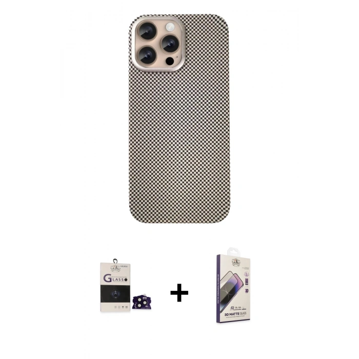 MARSİLYAN™- iPhone 14 Pro Max Kılıf Eksen Prime - Siyah Bilvis 3D Mat Cam Ekran Koruyucu + Siyah Bilvis Titan Kamera Lens