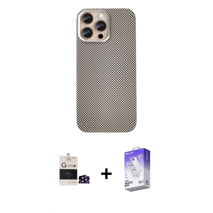 MARSİLYAN™- iPhone 14 Pro Max Kılıf Eksen Prime - Siyah Bilvis 5in1 3D Magic Cam Ekran Koruyucu + Bilvis Titan Kamera Lens - SH