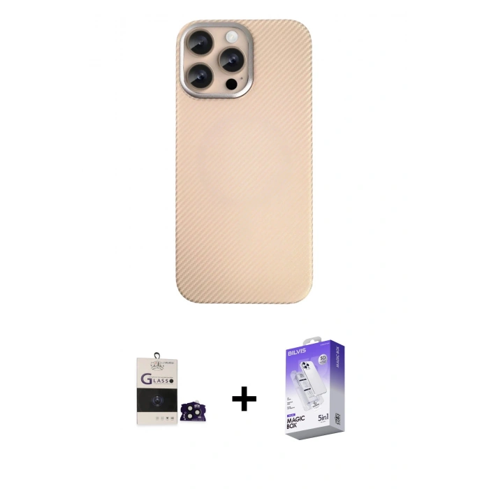 MARSİLYAN™- iPhone 14 Pro Max Kılıf Eksen Prime - Siyah Bilvis 5in1 3D Magic Cam Ekran Koruyucu + Bilvis Titan Kamera Lens - SH