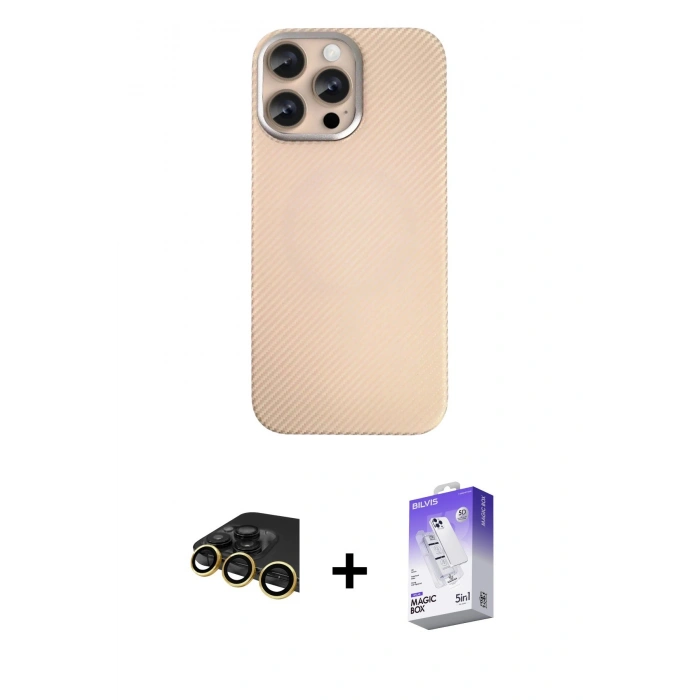 MARSİLYAN™- iPhone 14 Pro Max Kılıf Eksen Prime - Siyah Bilvis 5in1 3D Magic Cam Ekran Koruyucu + Raze Metal Kamera Lens - GD
