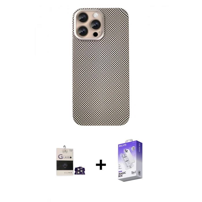 MARSİLYAN™- iPhone 14 Pro Max Kılıf Eksen Prime - Siyah Bilvis 5in1 3D Magic Cam Ekran Koruyucu + Bilvis Titan Kamera Lens - GS