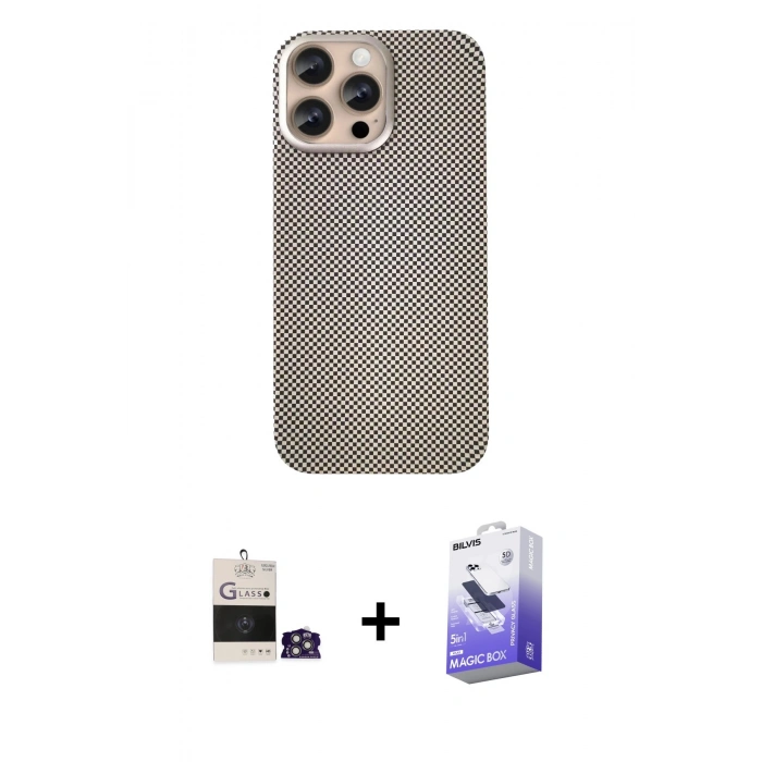 MARSİLYAN™- iPhone 14 Pro Max Kılıf Eksen Prime - Siyah Bilvis 5in1 5D Magic Hayalet Cam Ekran Koruyucu + Bilvis Titan Kamera Lens - GS