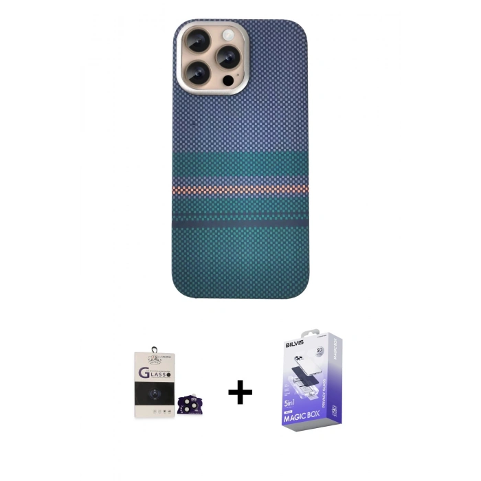 MARSİLYAN™- iPhone 14 Pro Max Kılıf Eksen Prime - Siyah Bilvis 5in1 5D Magic Hayalet Cam Ekran Koruyucu + Siyah Bilvis Titan Kamera Lens
