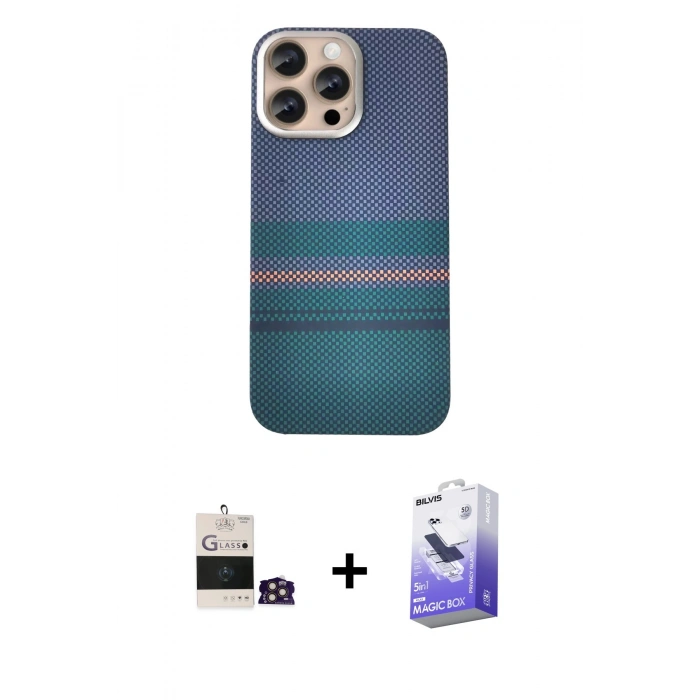 MARSİLYAN™- iPhone 14 Pro Max Kılıf Eksen Prime - Siyah Bilvis 5in1 5D Magic Hayalet Cam Ekran Koruyucu + Bilvis Titan Kamera Lens - GD