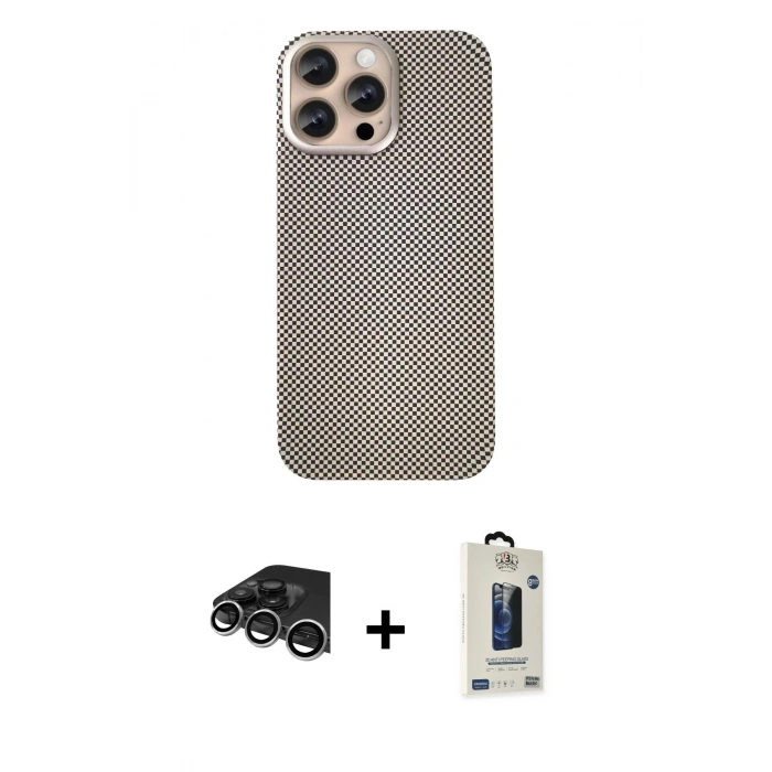 MARSİLYAN™- iPhone 14 Pro Max Kılıf Eksen Prime - Siyah Bilvis Hayalet Cam Ekran Koruyucu + Raze Metal Kamera Lens - GS