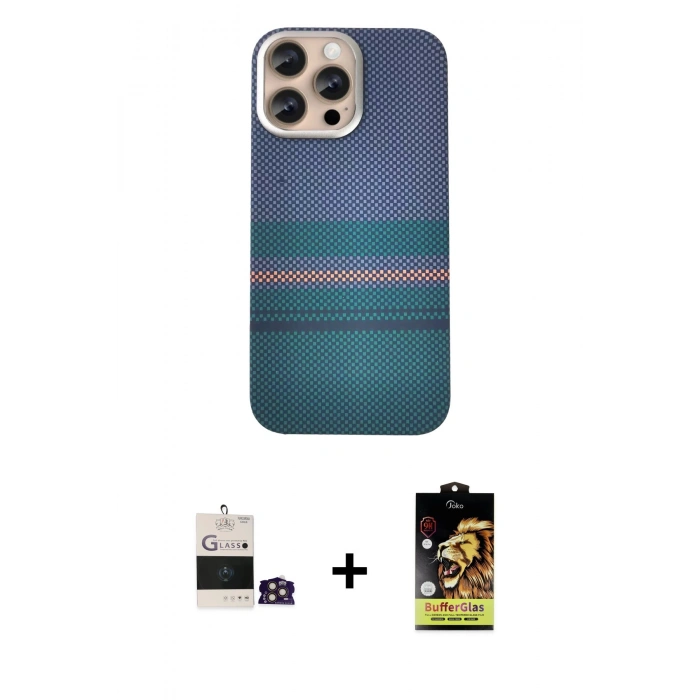 MARSİLYAN™- iPhone 14 Pro Max Kılıf Eksen Prime - Siyah Buffer Cam Ekran Koruyucu + Bilvis Titan Kamera Lens - GD