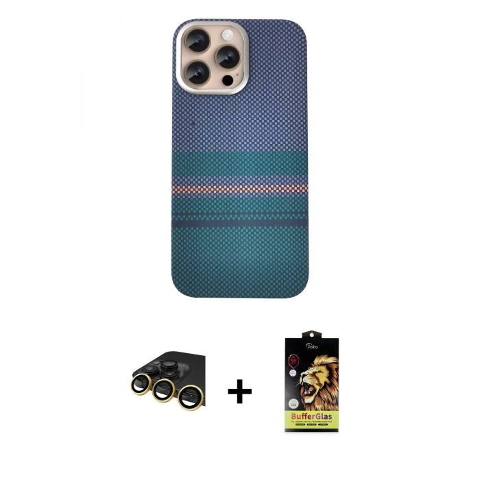 MARSİLYAN™- iPhone 14 Pro Max Kılıf Eksen Prime - Siyah Buffer Cam Ekran Koruyucu + Raze Metal Kamera Lens - GD