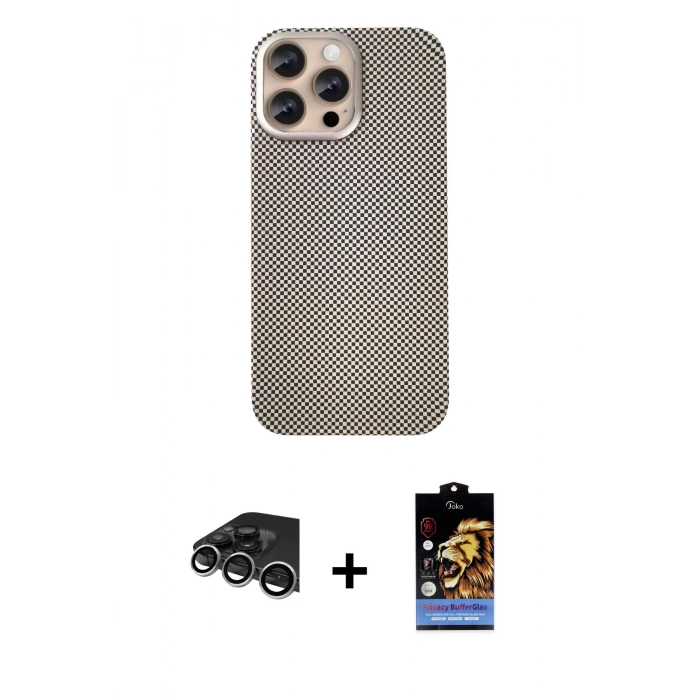 MARSİLYAN™- iPhone 14 Pro Max Kılıf Eksen Prime - Siyah Buffer Hayalet Cam Ekran Koruyucu + Raze Metal Kamera Lens - GS
