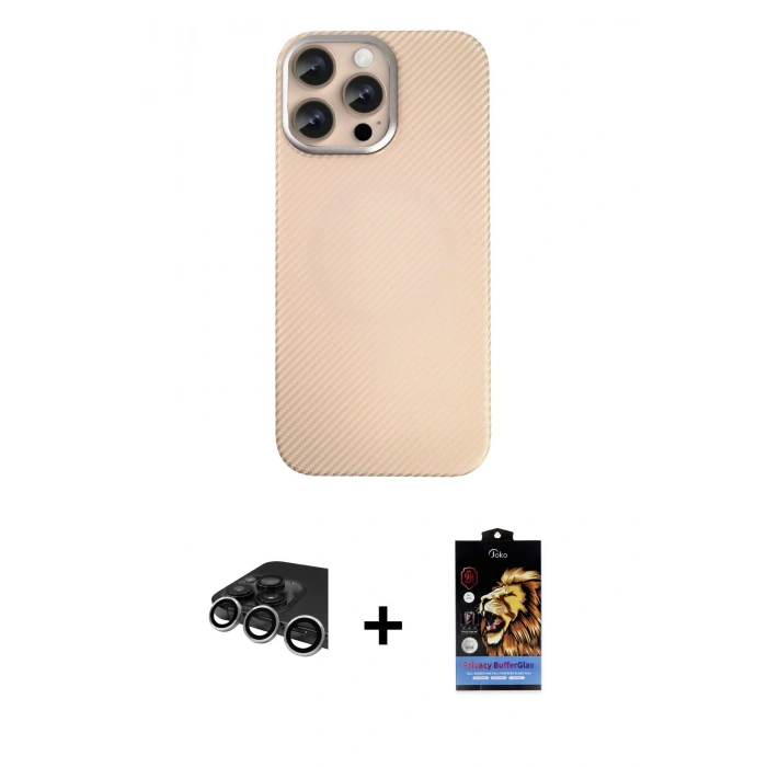 MARSİLYAN™- iPhone 14 Pro Max Kılıf Eksen Prime - Siyah Buffer Hayalet Cam Ekran Koruyucu + Raze Metal Kamera Lens - GS