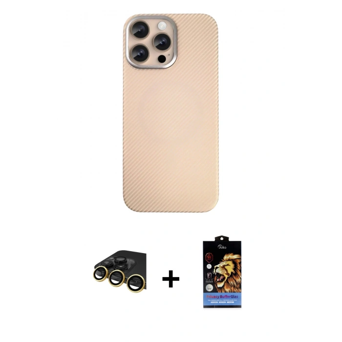 MARSİLYAN™- iPhone 14 Pro Max Kılıf Eksen Prime - Siyah Buffer Hayalet Cam Ekran Koruyucu + Raze Metal Kamera Lens - GD