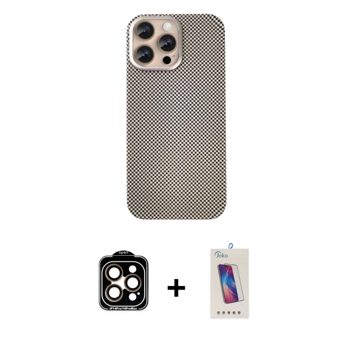 MARSİLYAN™- iPhone 14 Pro Max Kılıf Eksen Prime - Siyah Joko 5D Cam + PVD Metal Kamera Lens - TU