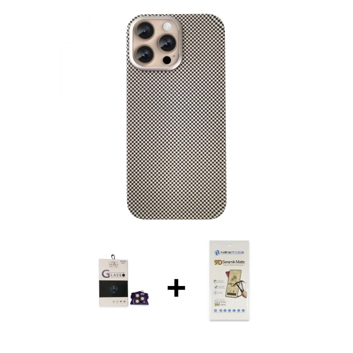MARSİLYAN™- iPhone 14 Pro Max Kılıf Eksen Prime - Siyah Mat Seramik Nano Ekran Koruyucu + Bilvis Titan Kamera Lens - GD