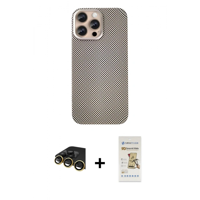 MARSİLYAN™- iPhone 14 Pro Max Kılıf Eksen Prime - Siyah Mat Seramik Nano Ekran Koruyucu + Raze Metal Kamera Lens - GD