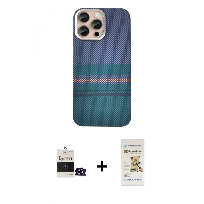 MARSİLYAN™- iPhone 14 Pro Max Kılıf Eksen Prime - Siyah Mat Seramik Nano Ekran Koruyucu + Bilvis Titan Kamera Lens - SH