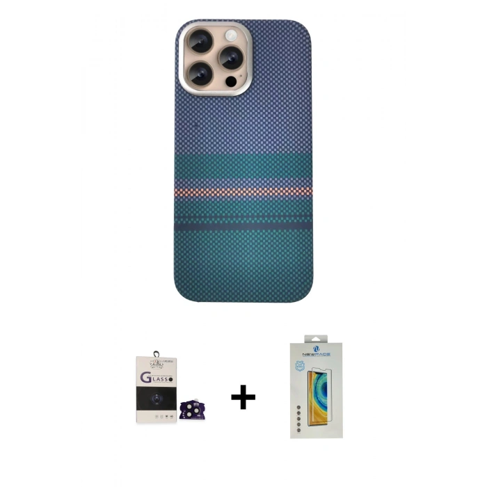 MARSİLYAN™- iPhone 14 Pro Max Kılıf Eksen Prime - Siyah Polymer Nano Ekran Koruyucu + Bilvis Titan Kamera Lens - SH
