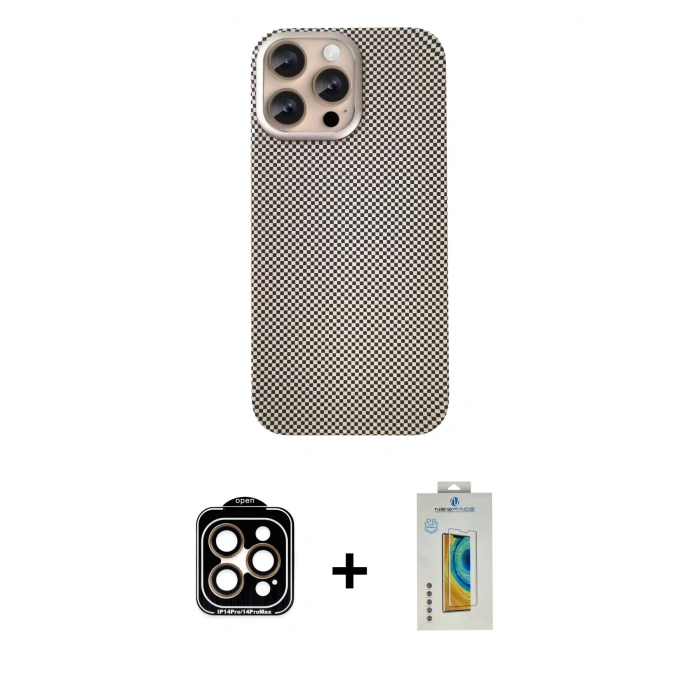 MARSİLYAN™- iPhone 14 Pro Max Kılıf Eksen Prime - Siyah Polymer Nano Ekran Koruyucu + PVD Metal Kamera Lens - TU
