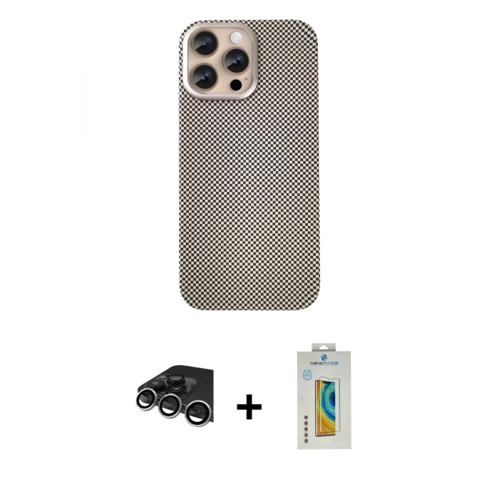 MARSİLYAN™- iPhone 14 Pro Max Kılıf Eksen Prime - Siyah Polymer Nano Ekran Koruyucu + Raze Metal Kamera Lens - GS