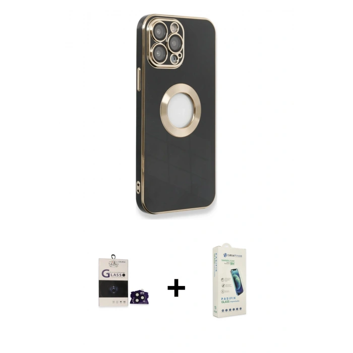 MARSİLYAN™- iPhone 14 Pro Max Kılıf İz Form Serisi - Şeffaf Pasifik Cam Ekran Koruyucu + Bilvis Titan Kamera Lens - SH