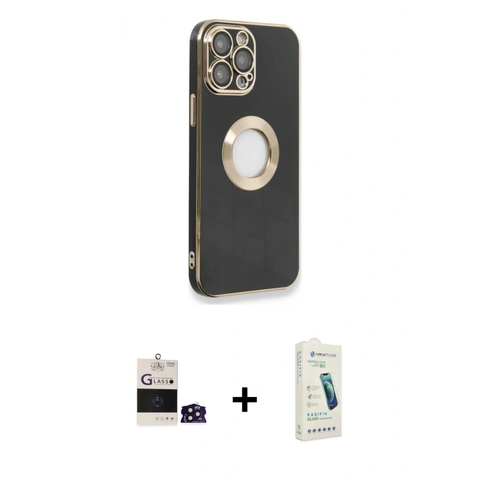 MARSİLYAN™- iPhone 14 Pro Max Kılıf İz Form Serisi - Şeffaf Pasifik Cam Ekran Koruyucu + Derin Mor Bilvis Titan Kamera Lens
