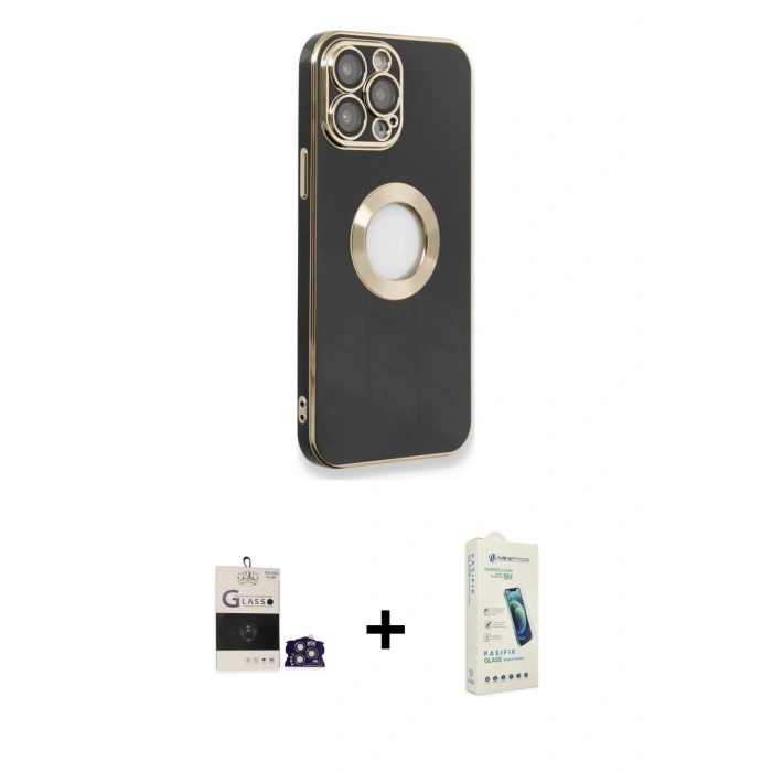 MARSİLYAN™- iPhone 14 Pro Max Kılıf İz Form Serisi - Şeffaf Pasifik Cam Ekran Koruyucu + Bilvis Titan Kamera Lens - GS