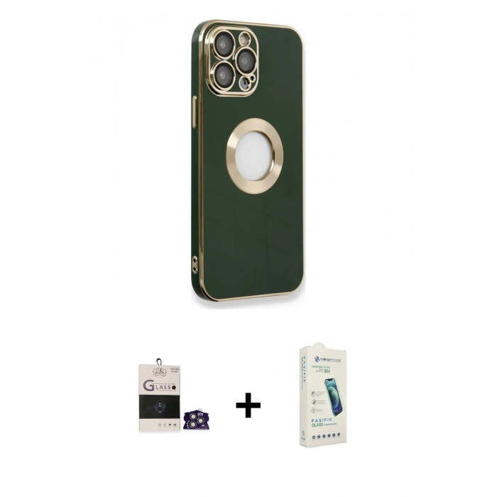 MARSİLYAN™- iPhone 14 Pro Max Kılıf İz Form Serisi - Şeffaf Pasifik Cam Ekran Koruyucu + Bilvis Titan Kamera Lens - GS
