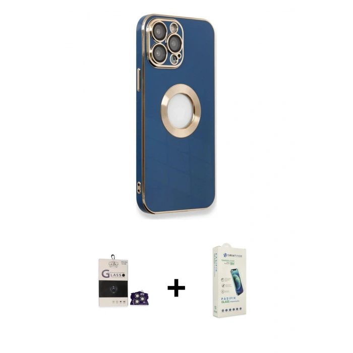 MARSİLYAN™- iPhone 14 Pro Max Kılıf İz Form Serisi - Şeffaf Pasifik Cam Ekran Koruyucu + Bilvis Titan Kamera Lens - GS