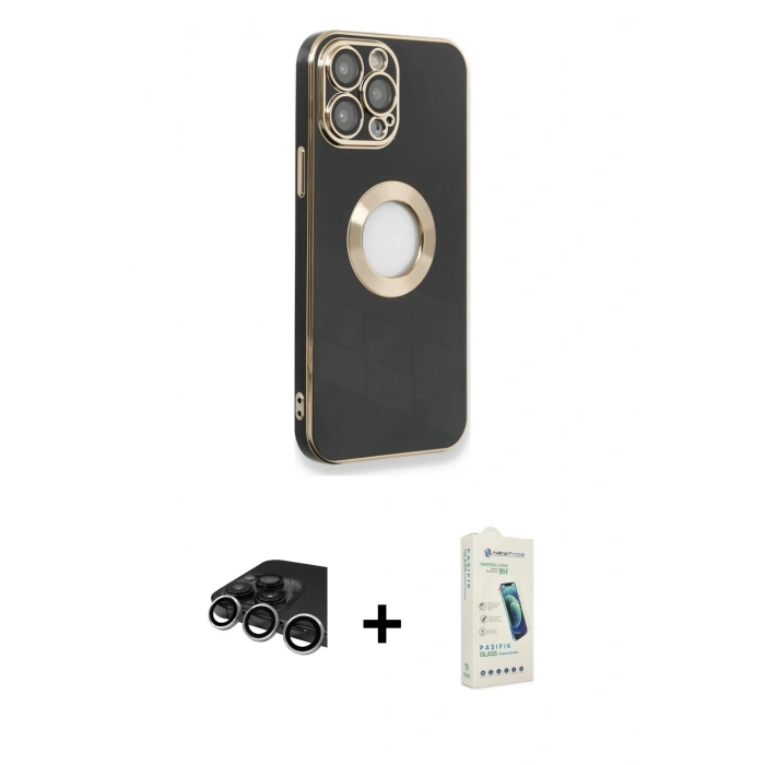 MARSİLYAN™- iPhone 14 Pro Max Kılıf İz Form Serisi - Şeffaf Pasifik Cam Ekran Koruyucu + Raze Metal Kamera Lens - GS