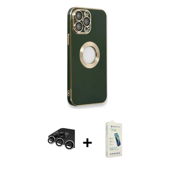 MARSİLYAN™- iPhone 14 Pro Max Kılıf İz Form Serisi - Şeffaf Pasifik Cam Ekran Koruyucu + Raze Metal Kamera Lens - GS