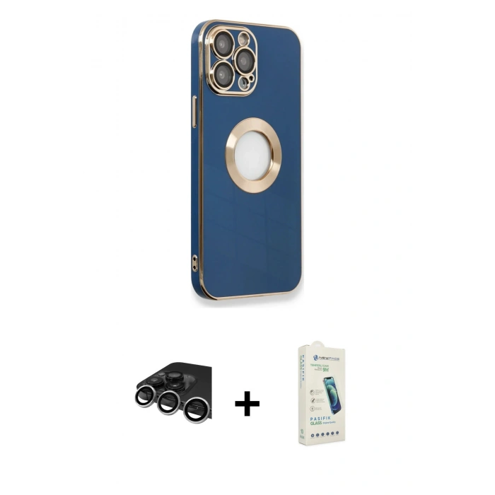 MARSİLYAN™- iPhone 14 Pro Max Kılıf İz Form Serisi - Şeffaf Pasifik Cam Ekran Koruyucu + Raze Metal Kamera Lens - GS