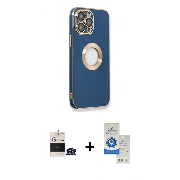 MARSİLYAN™- iPhone 14 Pro Max Kılıf İz Form Serisi - Şeffaf Royal Nano Ekran Koruyucu + Bilvis Titan Kamera Lens - SH