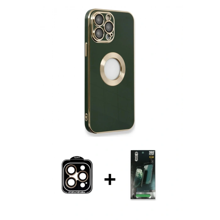 MARSİLYAN™- iPhone 14 Pro Max Kılıf İz Form Serisi - Siyah 360 Mat Full Body Arka Koruyucu + PVD Metal Kamera Lens - TU